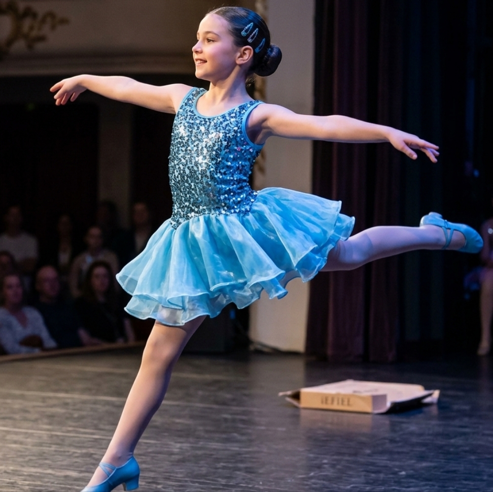 iEFiEL Sparkling Blue Kids Ballet Costume